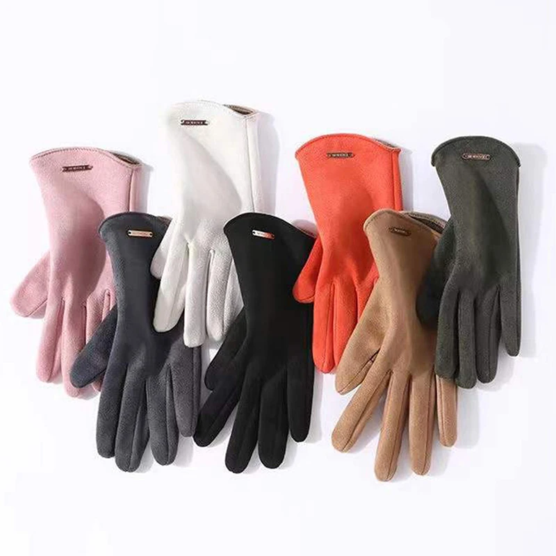 

1 Pair Women Autumn Winter Keep Warm Clamshell Touch Scree Solid Simple Gloves Cycling Drive Suede Fabric Elegant Windproof