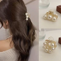 Mini Pearl Hair Claw Non Slip Acrylic Horsetail Shark Jaw Clips Women Girls Fashion Headwear For Party Daily