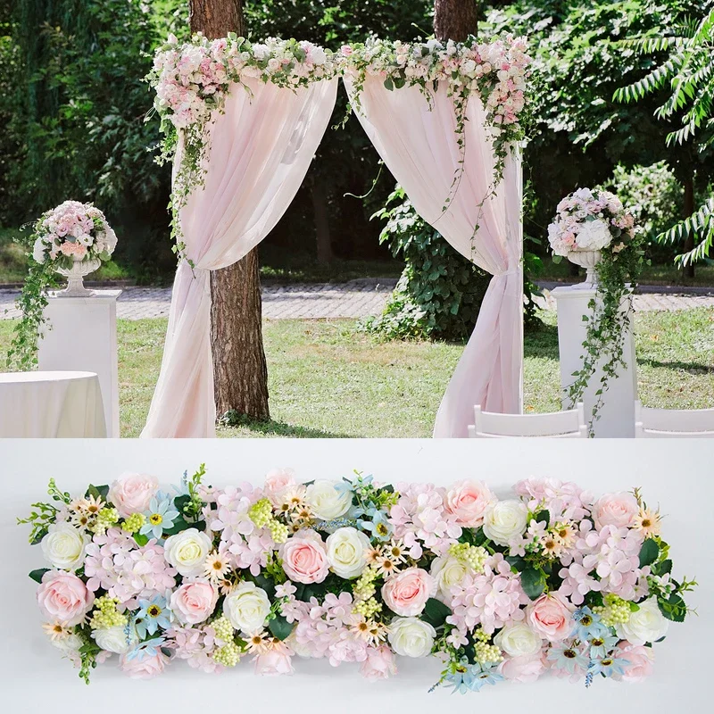 

Customize 1m Artificial Flowers Row Arch Decor Flower Row Wedding Backdrop Arch Road Lead Flower Arrangement Silk Flower Wall