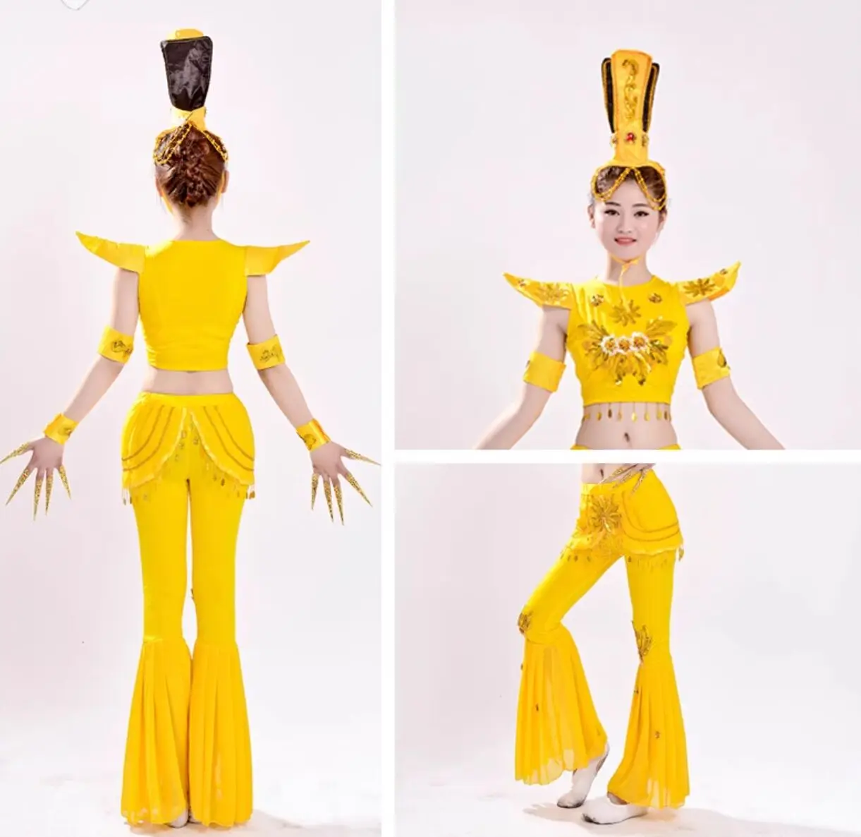yellow dance suit for children and women yellow dance costume Thousand-Hand Kwan-yin cosplay clothing festival dance costume