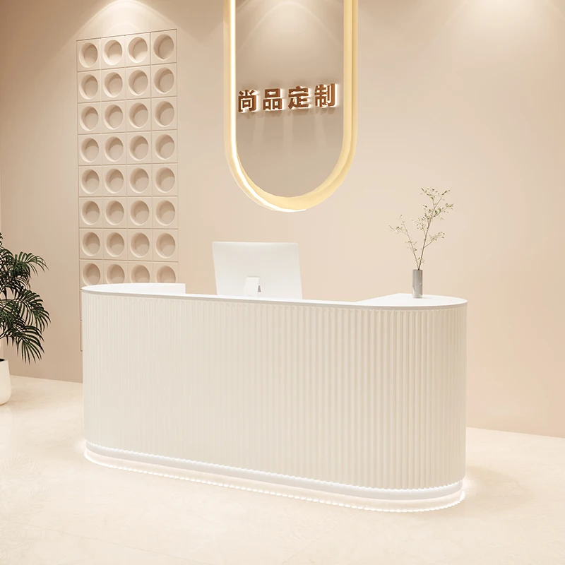 Luxury Cream Reception Desk Wind Cashier Bar Front Desk Reception Salon Shop Small Schreibtisch Commercial Furniture