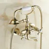 Polished Gold Bathroom Tub Faucet Telephone Style Bathroom Bathtub Wall Mounted With Handshower Swive Tub Spout Ntf130 3