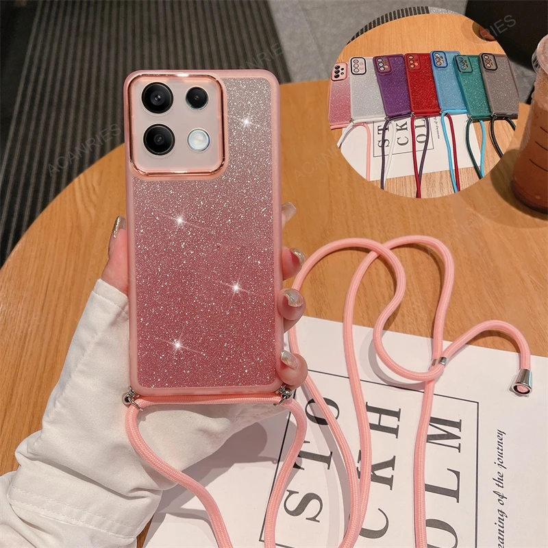 Clear Glitter Silicone Crossbody Lanyard Soft Case Cover