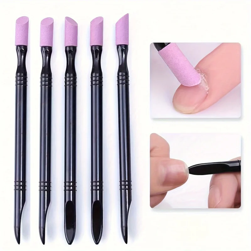 5pcs Manicure Tool Dual Tipped Quartz & Ceramic Grinding & Polishing Pen for Exfoliating & Removing Dead,Nail exfoliating stick