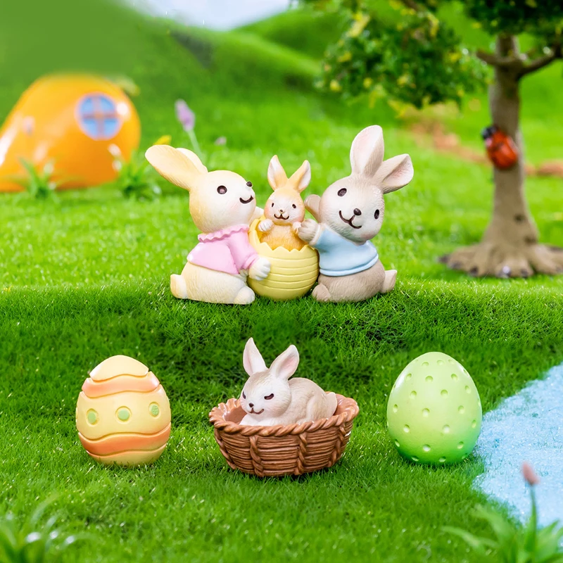 

Rabbit Figurine DIY Micro Landscape Home Decor Vehicle Mounted Desktop Ornaments Dollhouse Miniature Toy Decor Easter Gifts