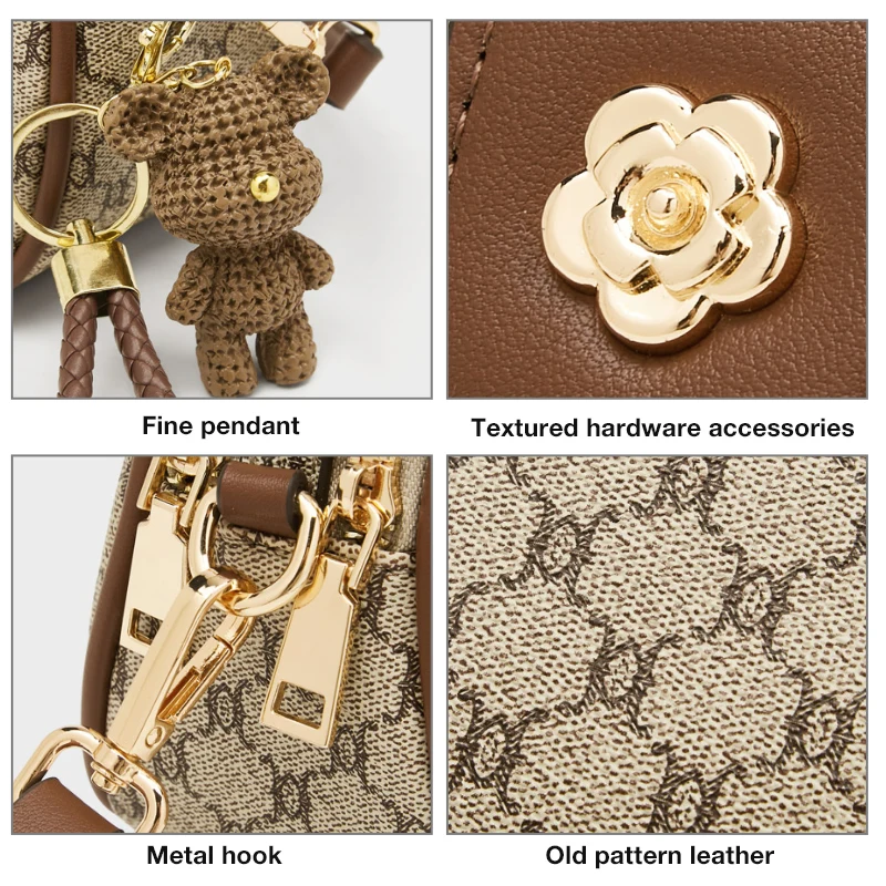 Women's Messenger Bag PVC Round Shoulder Bag Female Fashion PU Leather Tow-tier Zipper Crossbody Bags FOXER Monogram Prints leather shoulder bag,pu crossbody bag,crossbody bag,women handbags
