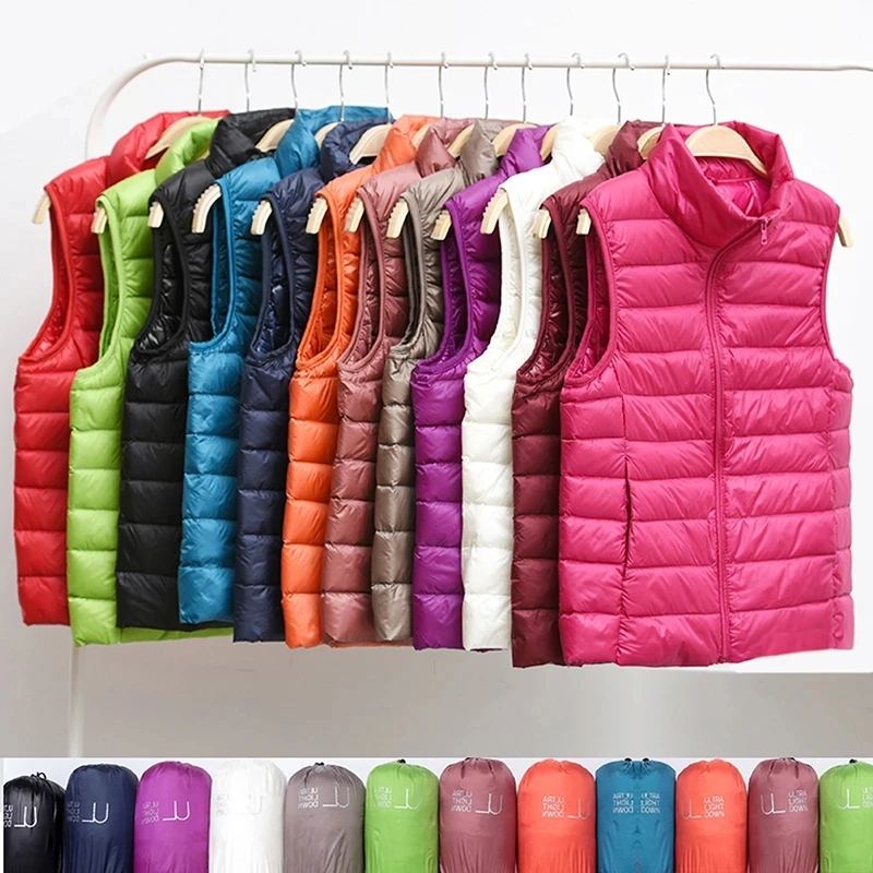 All season New 2023 Women Women Ultra Light Down Vests Slim Sleeveless Jacket Portable Girl Lightweight Windproof Waistcoat