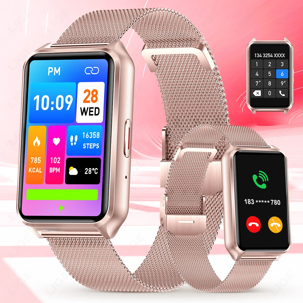 Sports Smartwatch Women 1.57" Full Touch Screen Fitness Heart Rate Monitor Waterproof Bluetooth Call digital watch