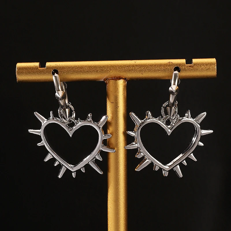 Stainless Steel Thorns Heart Hoop Earrings - Punk Style Jewelry Accessory