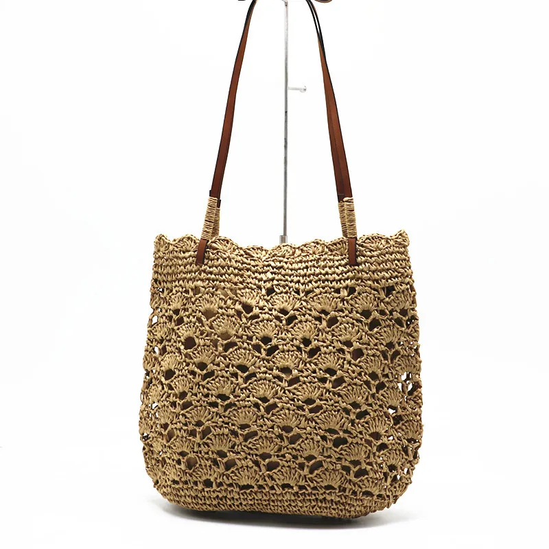 

Bohemian Crochet Tote Handmade Hollow Straw Bags for Women Shoulder Bag Knitting Travel Beach Bag Handbag Rattan Shopper Purses