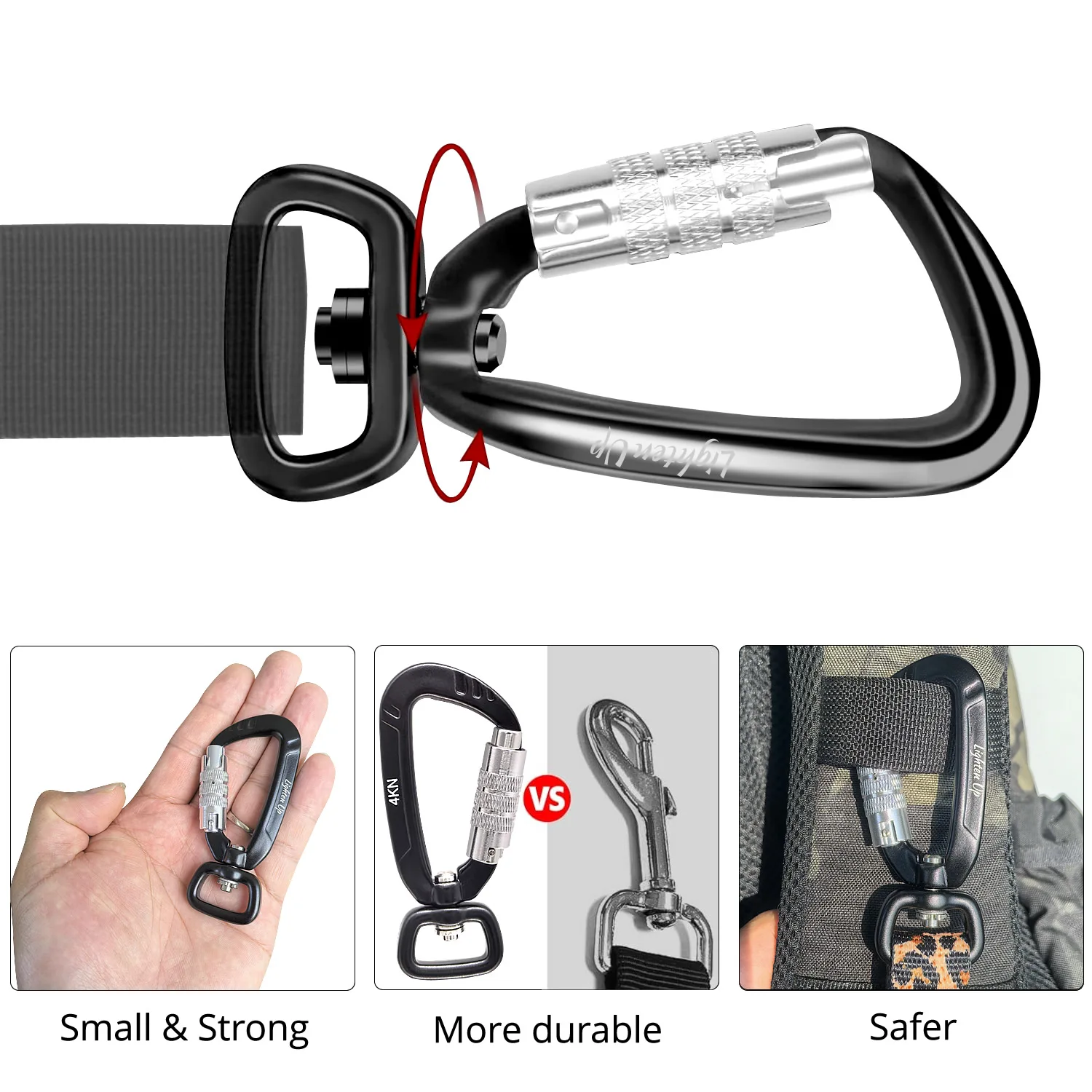 Climbing Carabiner Keychain Key Ring 4KN Swivel Carabiner Clip