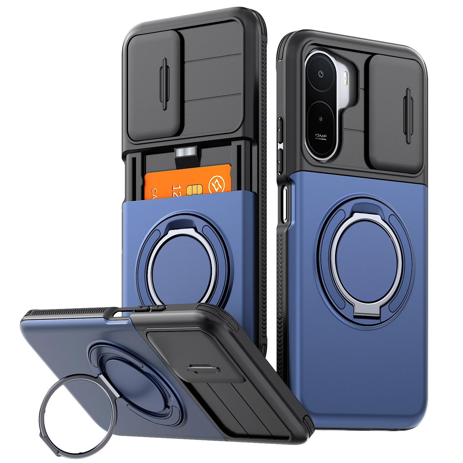 Magnetic Rotating Ring Bracket Case with Slide Camera Protection and Card Slot