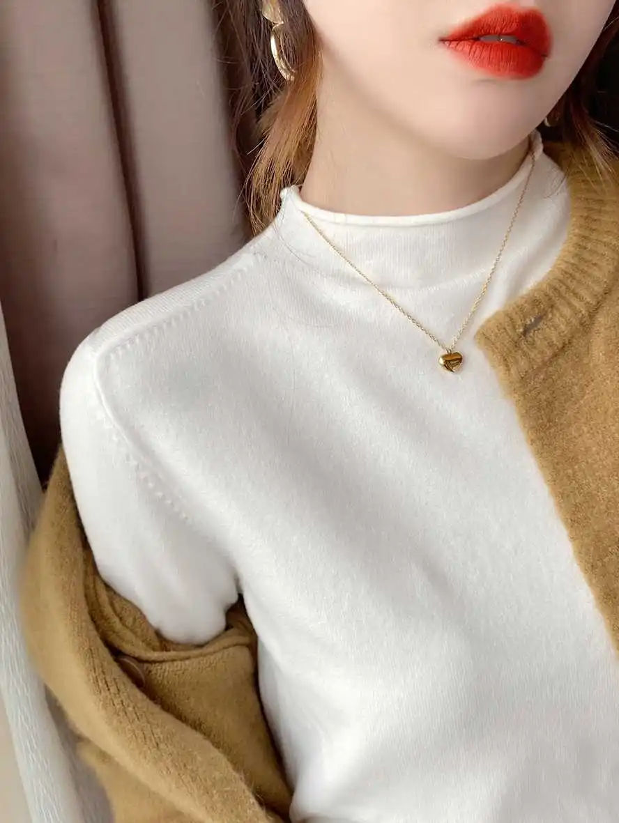 Fashion Autumn and Winter New Women's Clothing Semi-turtleneck Solid Color Women's Long-sleeved Sweater Casual Elegant Knitwear