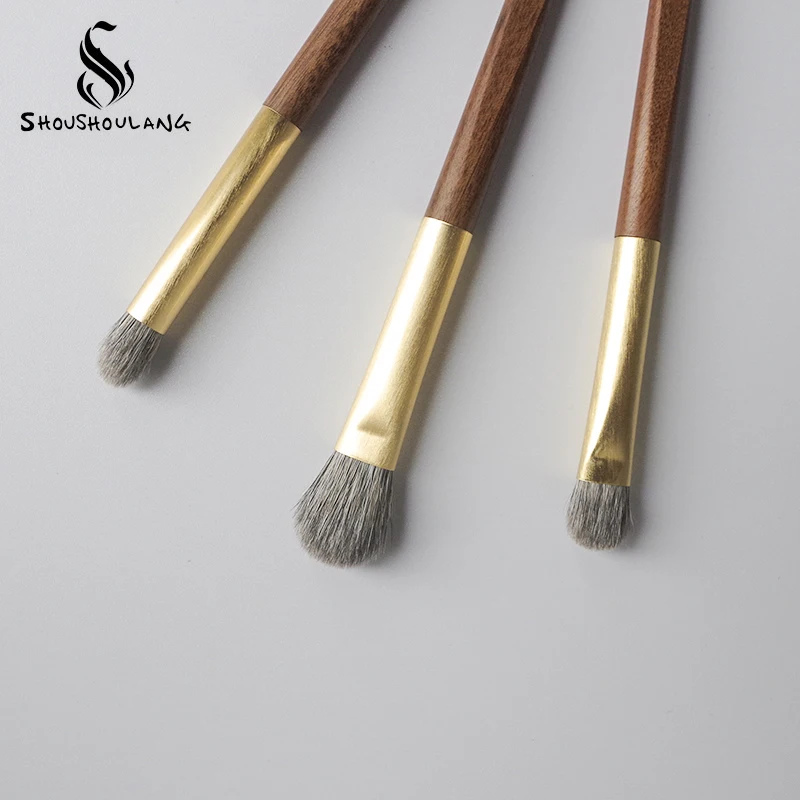 Shoushoulang Professional Handmade Make Up Brush Kit Blue Squirrel Goat Hair Eye Shadow Brush Rosewood Handle Makeup Brushes Set 4