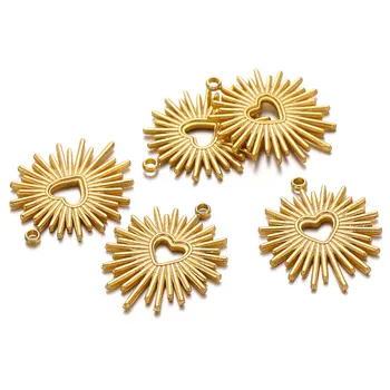 스테인리스 스틸 할로우 썬 하트 참 펜던트, 쥬얼리 제작, DIY 체인 팔찌 목걸이 액세서리, 5 개