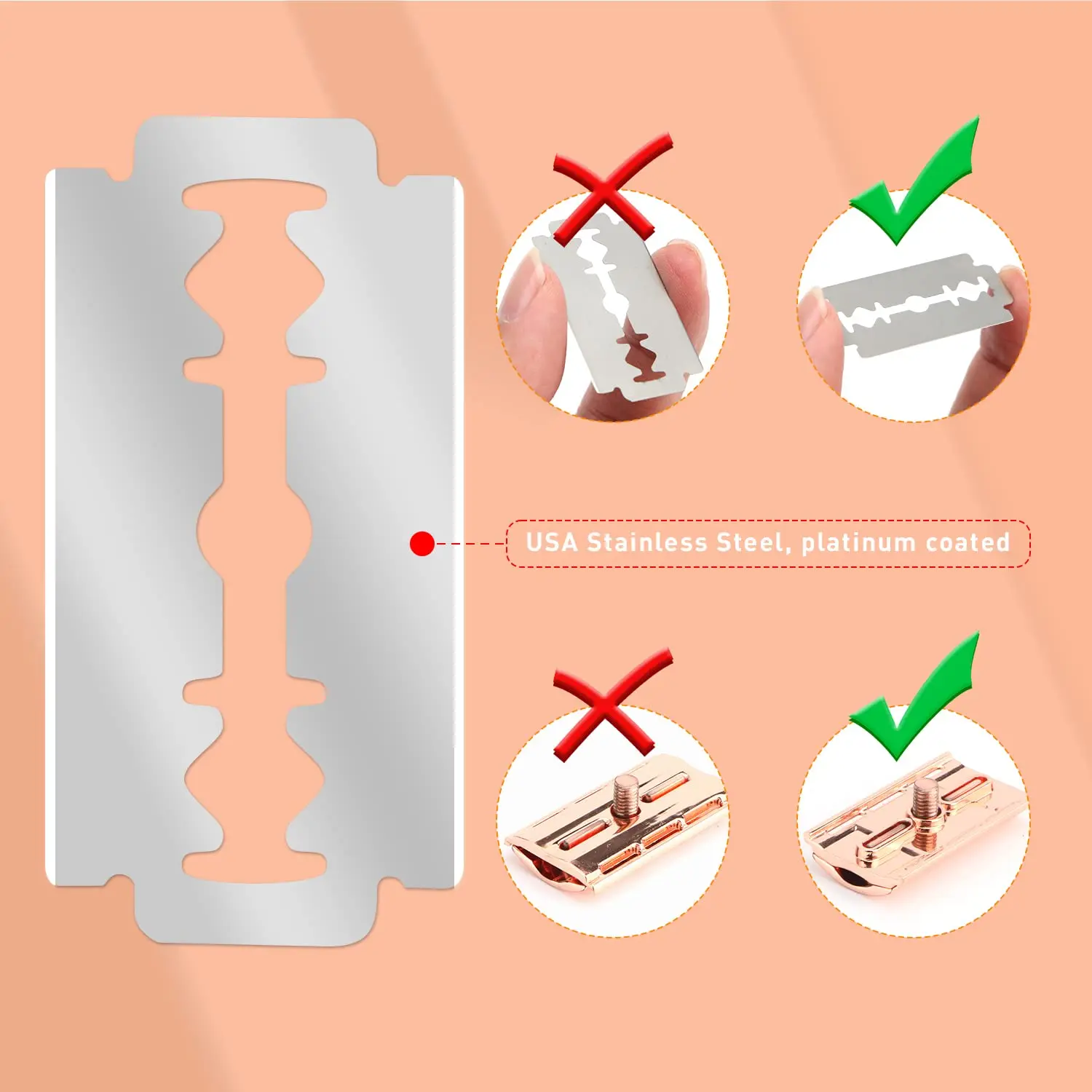 Double Edge Safety Razor for Women, with 10 pcs Safety Razor Blades Single Blade Razor Reusable Travel Essentials Women Razor 5