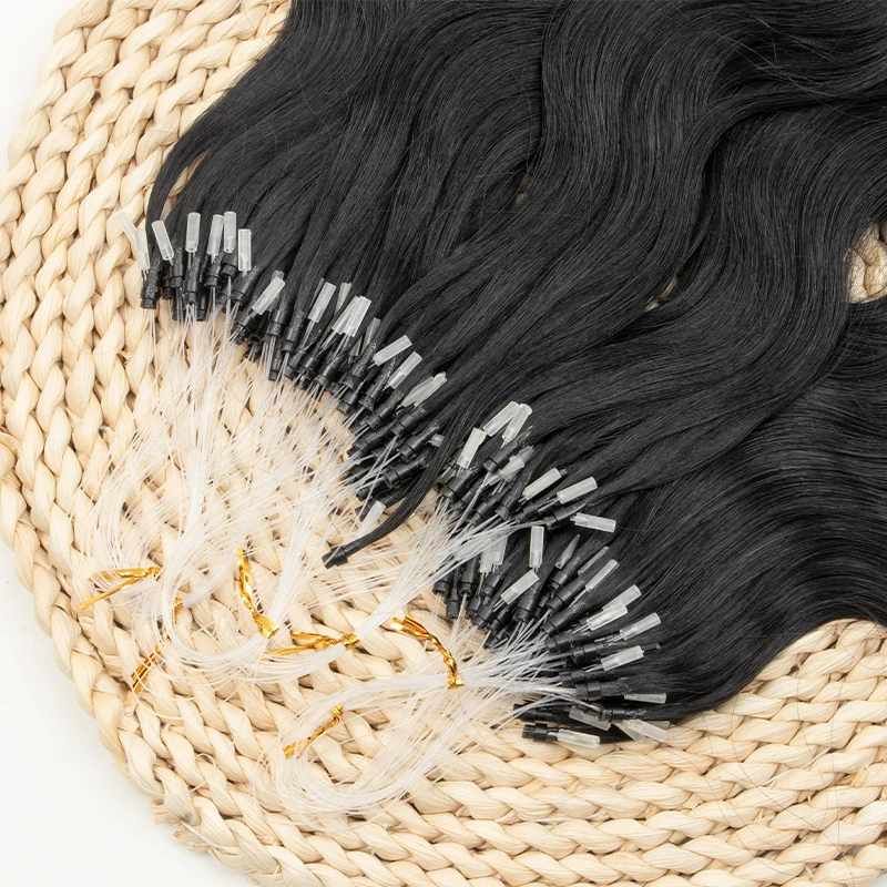 MRS HAIR Body Wave Micro Loop Human Hair Extensions Remy Microring Hair Extensions With Soft Beads #1B 12-26 inch 50strands/Pack