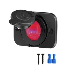 Waterproof 12V Power Plug Outlet for Vehicles and Outdoor Use (Red)