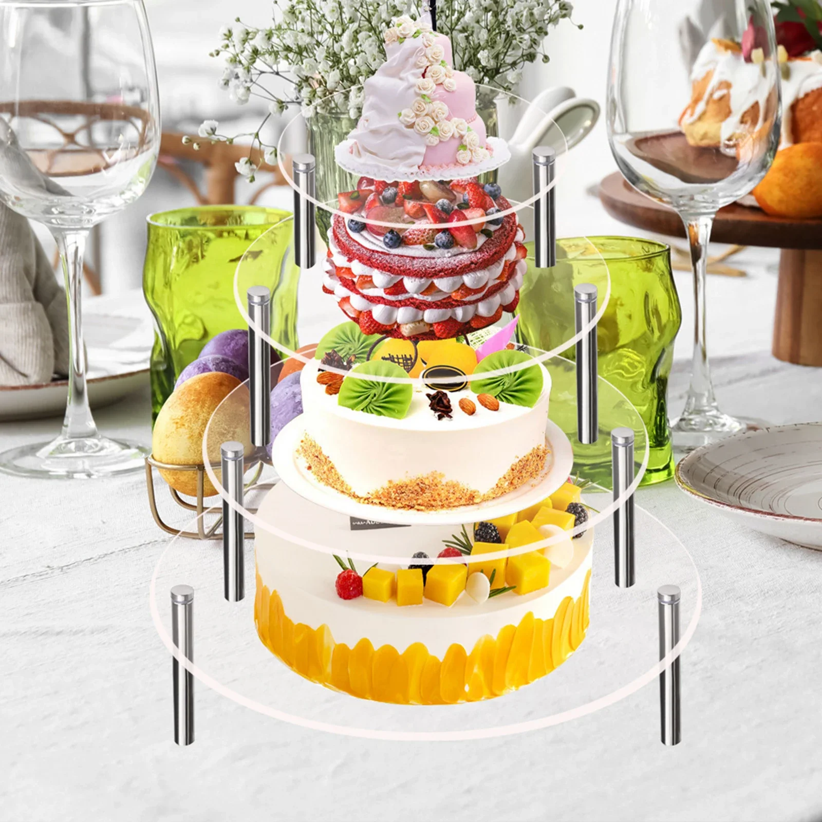 Cake Stand 3 Legs Acrylic Display Stand Assembled Jewelry Display Riser Cake Holder