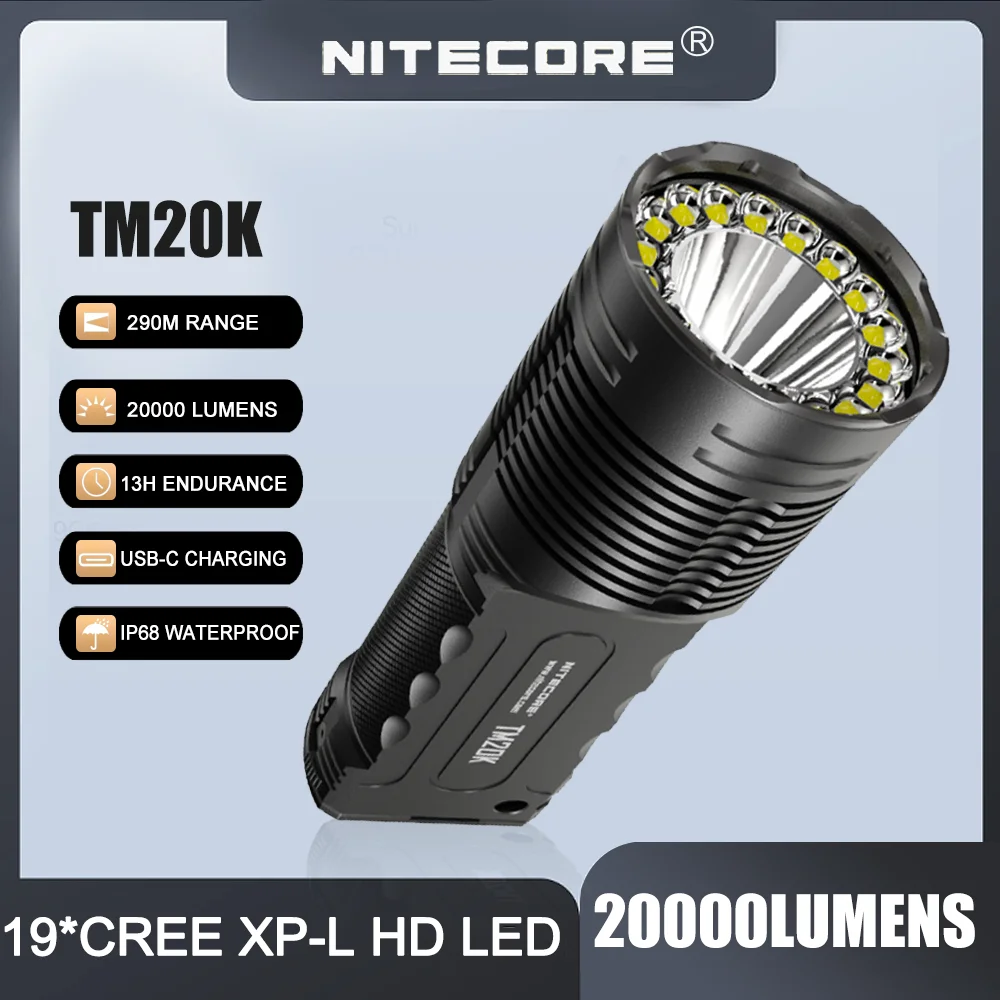 NITECORETM20KPowerfulSelfDefenseFlashlight20000Lumens19xLED