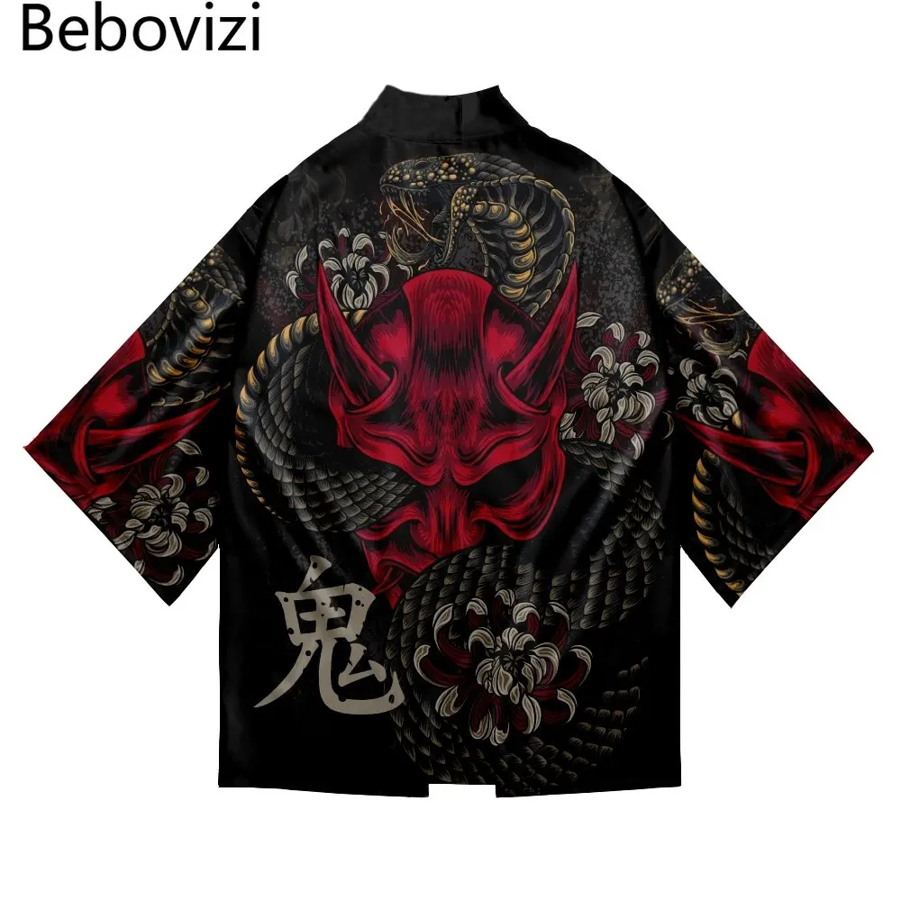 

Japanese Demon Snake Print Prajna Kimono Shirt Clothing Traditional Samurai Haori Women Men Asian Streetwear Cardigan Yukata