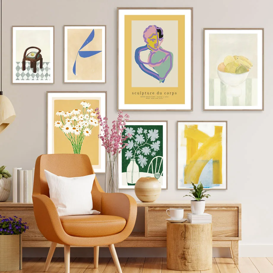 

Minimalist Wall ArtPoster Abstract SculptureDaisy FLower Fruits Geometry and Print, Canvas Painting, Decor Pictures, Living Room
