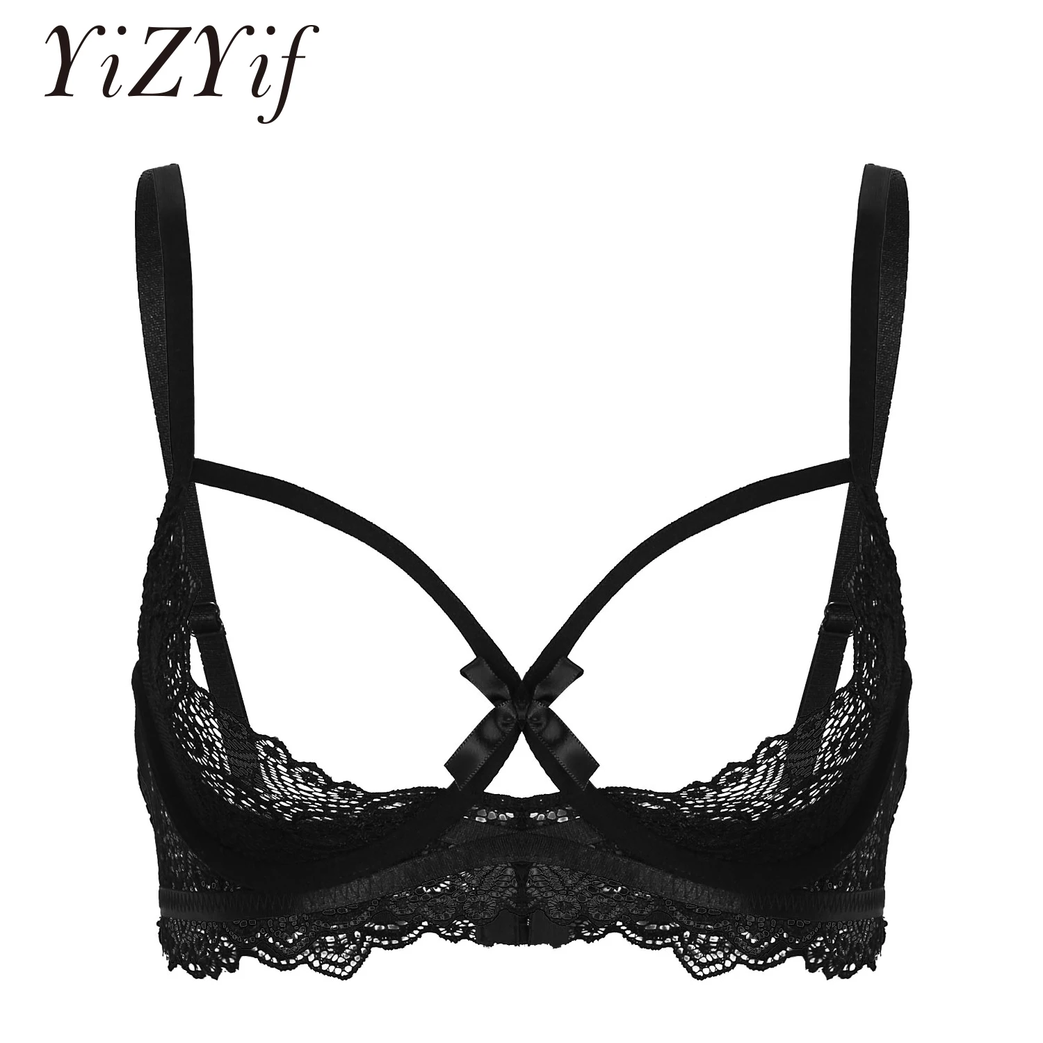 Womens Open Half Cup Bra Top Exotic Bras See Through Sheer Lace Lingerie Adjustable Straps Half Cups Underwired Bra Tops Bikinis
