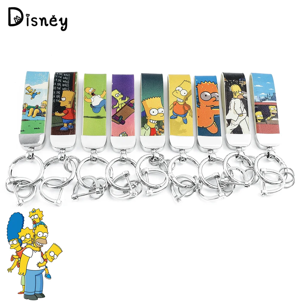Disney Cartoon The Simpsons Portachiavi In Pelle Cute Figure Simpsons Badge In Pelle Portachiavi Zaino Per Auto Portachiavi Gioielli Regali