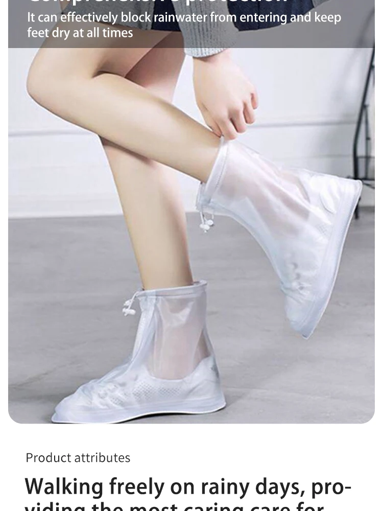 Description Picture 5 of item1 Pair Waterproof Shoe Covers, Non-slip Reusable Rain Snow Boots Women Men PVC Silicone Sole Overshoes Protectors In Rainy Days