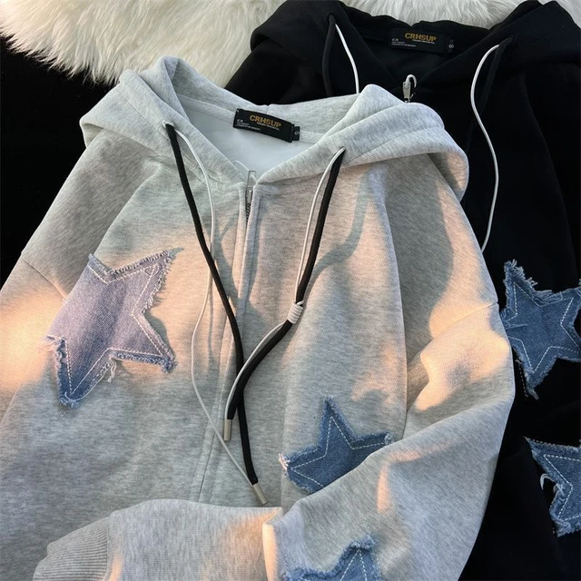 Men Star Patch Zipper hoodie for Men oversized Y2K sweatshirt jacket  EGirl90s pullover street wear - AliExpress