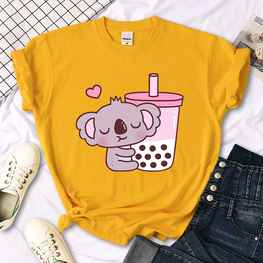 Koala Like Drink Milk Tea Cute Print T-Shirt Womans Kawaii Cartoon Graphic Clothes Womens Oversize Harajuku Funny Girls Tshirts