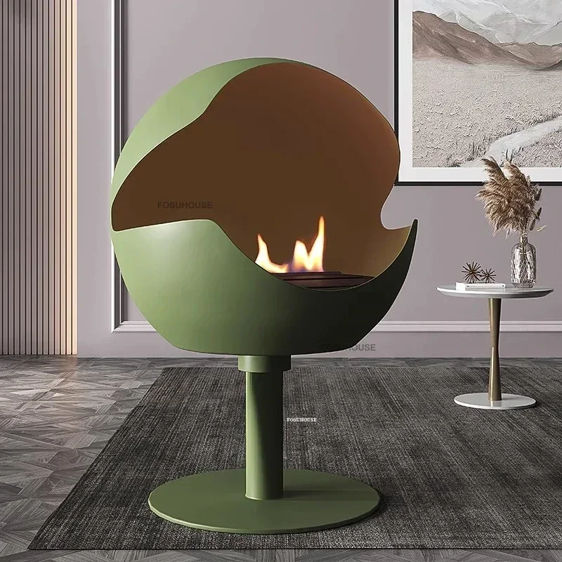 เตาผิงไฟจริง ดีไซน์เนอร์ออกแบบเตาผิงตามสั่ง ของตกแต่งบ้านสุดสร้างสรรค์ สไตล์นอร์ดิก สำหรับห้องนั่งเล่น แบบตั้งพื้นทรงกลม 1