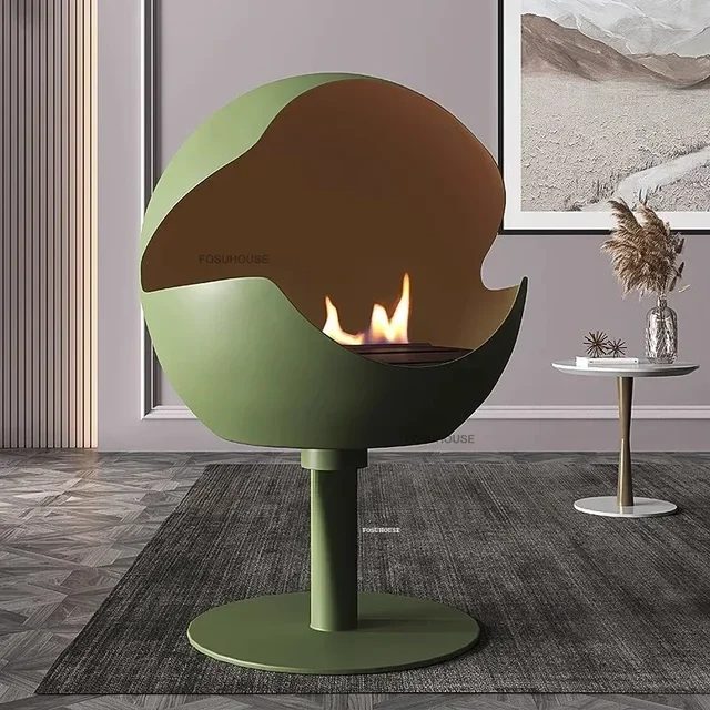 เตาผิงไฟจริง ดีไซน์เนอร์ออกแบบเตาผิงตามสั่ง ของตกแต่งบ้านสุดสร้างสรรค์ สไตล์นอร์ดิก สำหรับห้องนั่งเล่น แบบตั้งพื้นทรงกลม 1