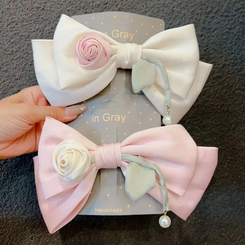 

Korean Elegant Bowknot Rose Flower Hair Clips for Women Spring Clip Headwear Hairpins Ponytail Barrette Hair Accessories