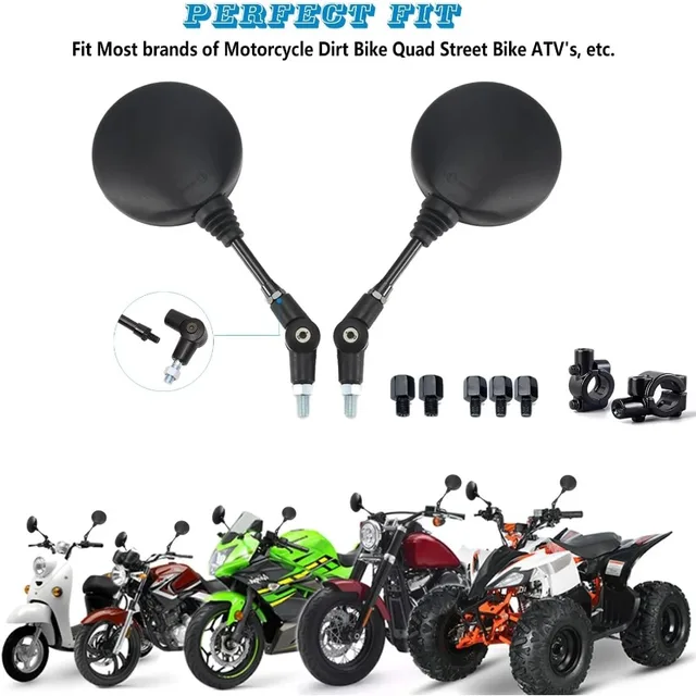 1 Pair of Motorcycle Rearview Mirror Round Foldable M8 M10 for Street Bikes Sport Bikes Scooters Cruisers ATV Motorcycles