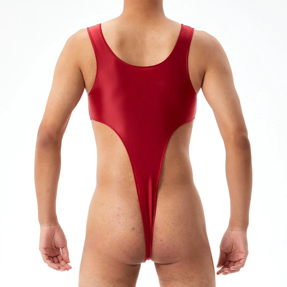 Men's Onesies Sleep Wear Elastic Shaper U Bulge Pouch Sexy Bodysuit Oily Silky T-crotch High Cut Tights Man Leotard Lingerie men bodysuits men lingerie