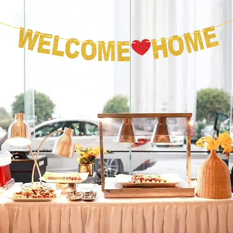 Welcome Home Banner for Welcome Party, Party Banners, Golden Black Glitter Sign Decors Banner for Military Army Party Decoration