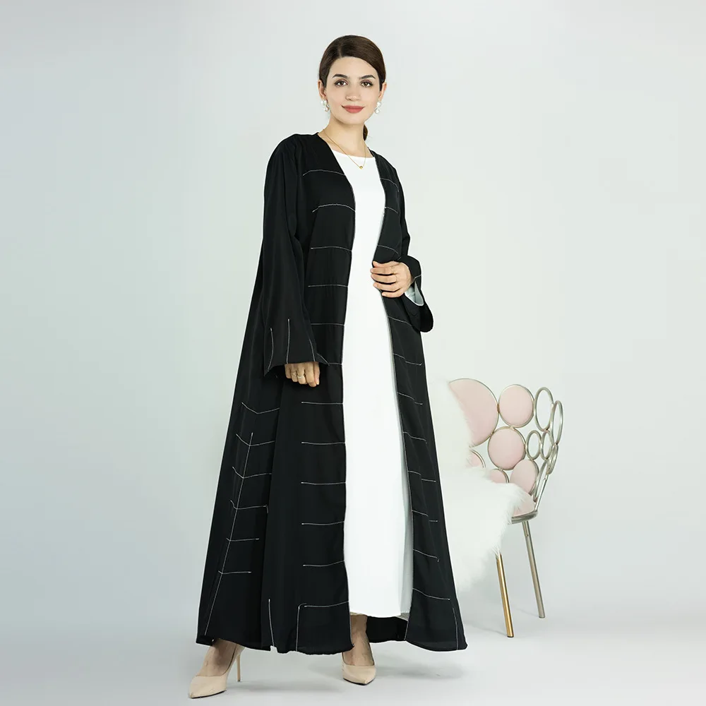 2023 Middle East Turkey Dubai Solid Color Cardigan Dress Abaya Kimono Robes Muslim Coat Fashion Vestidos De Mujer