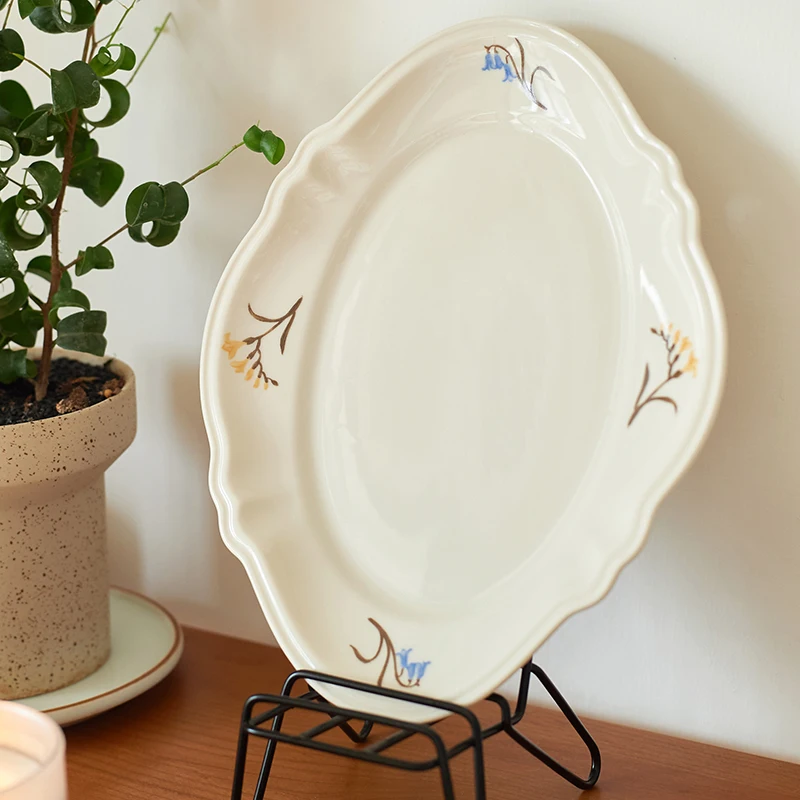 

Vintage Flower Ceramic Dinner Plate Plate Dish Dish Plate Household High Appearance Level Cutlery Advanced 2022 New Light Luxury