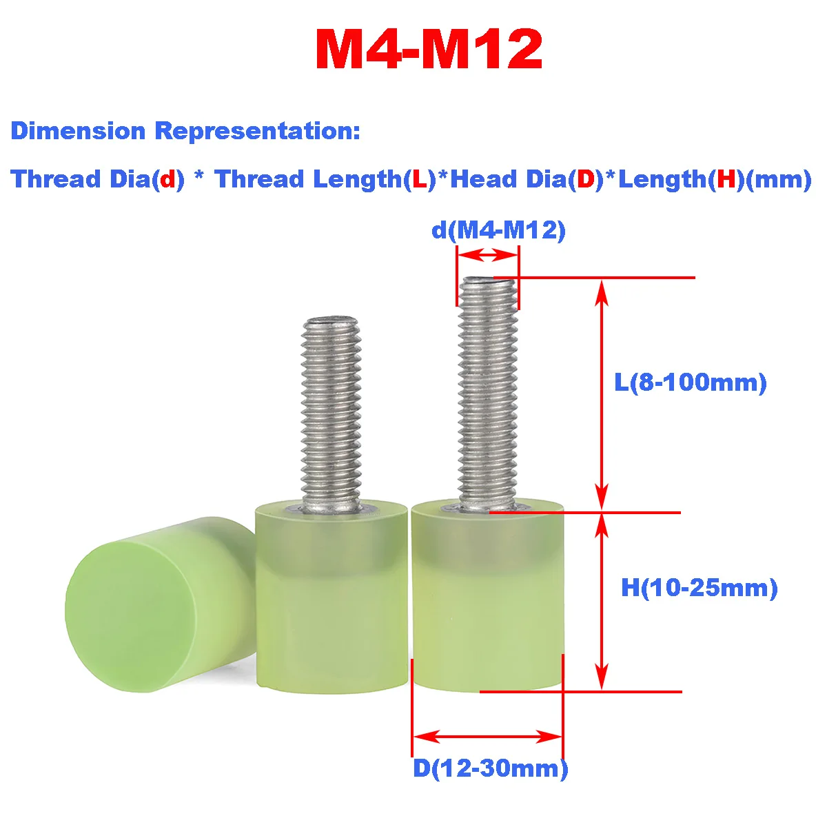 

304 Stainless Steel Rubber Screw / Buffer Anti-Collision Screw / Shock Absorbing Screw / Rubber Head Bolt M4M5M6M8M10M12