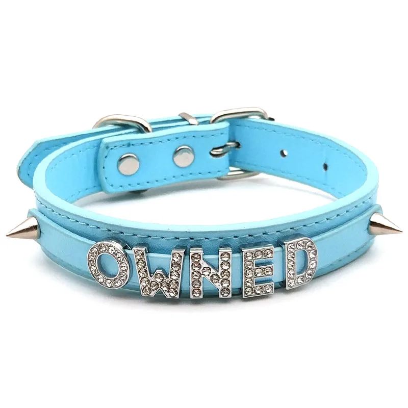 Punk Rivet Custom Name Necklace Men Women Sexy Goth Rhinestone Letters HOTWIFE Choker Collar Personalised Customized Jewelry