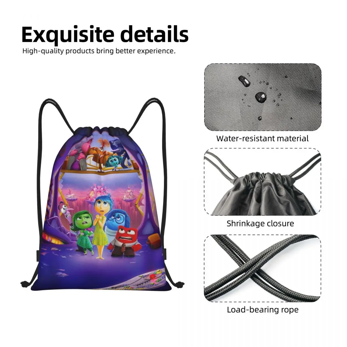 Custom Inside Out Movie Drawstring Bag Men Women Portable Gym Sports Sackpack Animated Training Backpacks 3