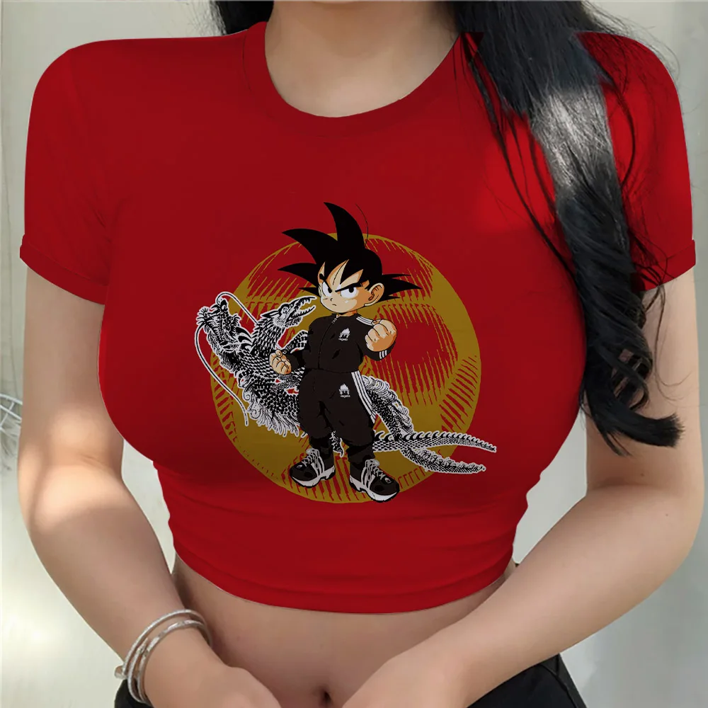 

Новинка, кавайная одежда, топы, женские футболки, летний укороченный топ в стиле Харадзюку, крутая Сексуальная футболка Y2k с аниме Гоку, модная одежда Вегета, 2023