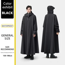 BLALION Waterproof Oversized Hooded Rain Poncho - Unisex Fashionable Long Raincoat (Black)