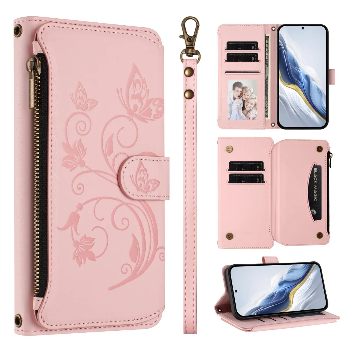 Faux Leather Zipper Wallet Phone Case with Card Holder
