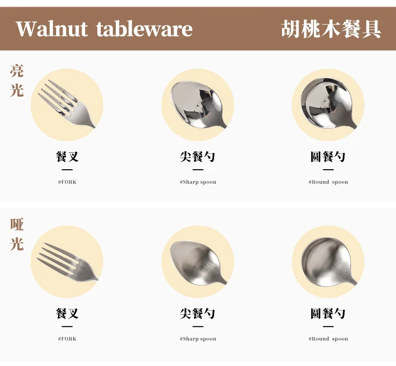 Description Picture 4 of item304 Stainless Steel Cutlery Set Wood Handle Dinnerware Spoon Fork Knife Western Cutleri Silverware Tableware Supplies