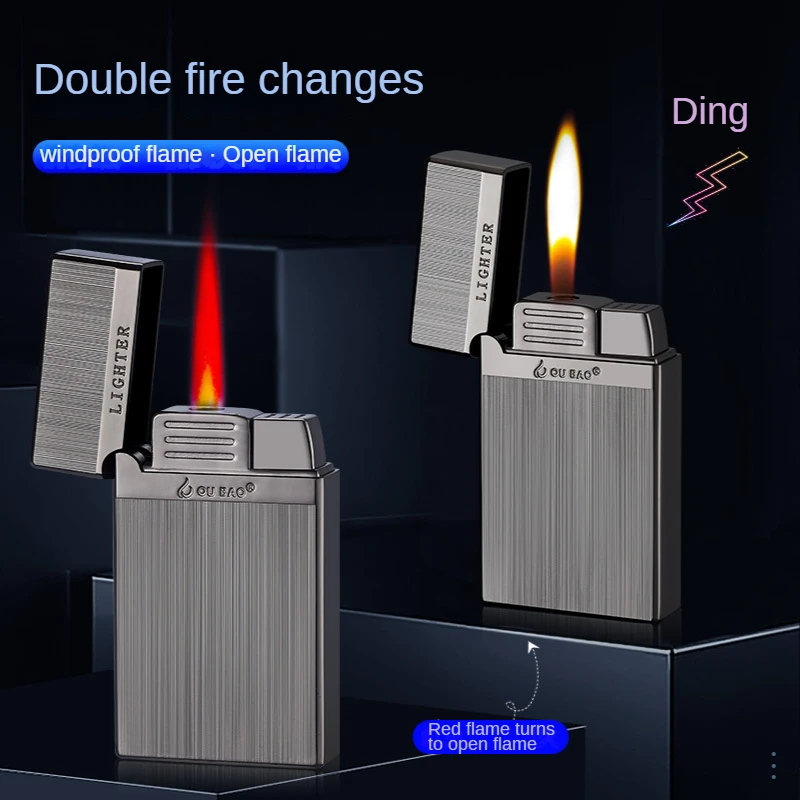 Double Flame Gas Lighter Metal Smoking Accessories Torch Butane