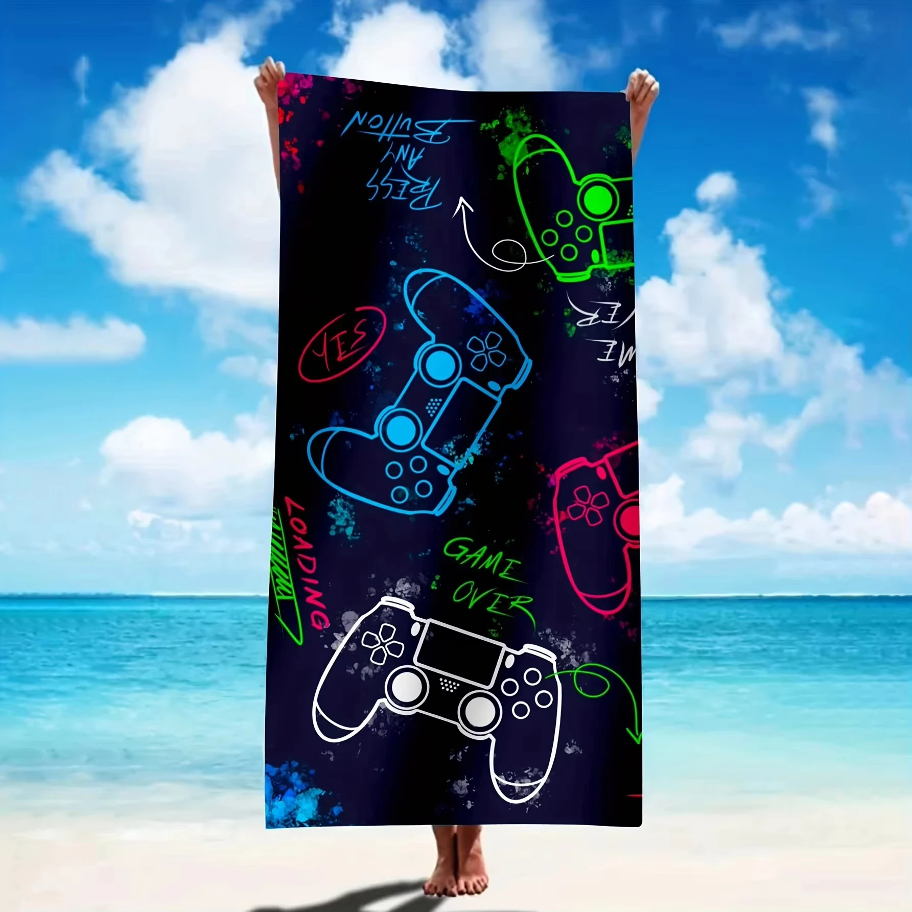 1 Pc 29*59inch Quick Drying Microfiber Beach Towel for Gaming Enthusiasts - Perfect for Pool, Bathroom, Camping, and Traveling 2