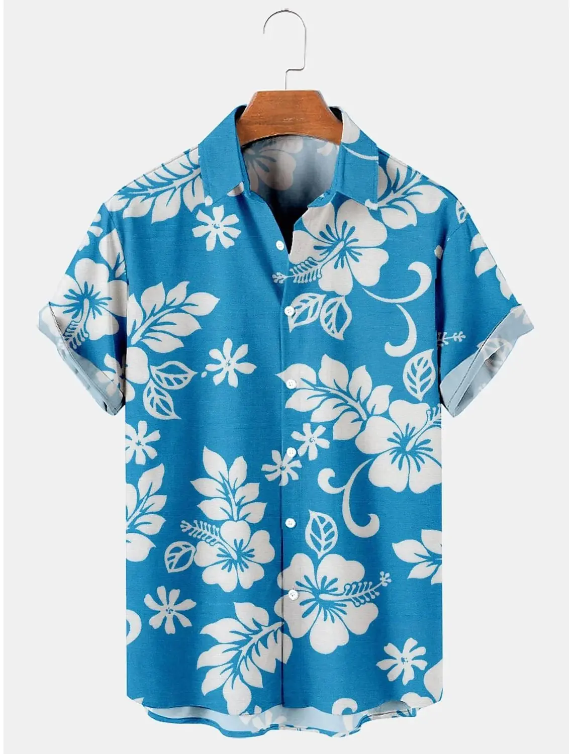 thumbnail image 1 of Camisas hawaianas para hombre con estampado floral Aloha en 3D, manga corta, botones, para uso diario, para playa, 1 of 4
