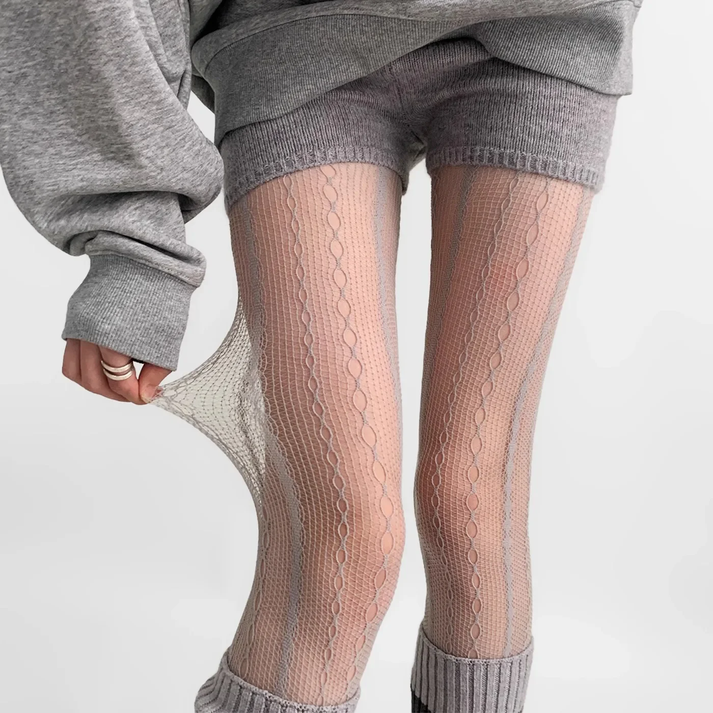 Frauen Sexy Spitze Fishnet Strumpfhosen Lolita Stil Aushöhlen Design Rote Seidenstrümpfe JK Hohe Taille Gestreifte Strumpfhosen Weihnachtsgeschenke – Detail 4